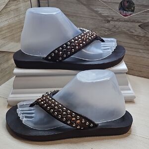 Cowgirl Jewels Sz 8 Faux Cow Hair Rhinestone‎ Studded Sandals #515